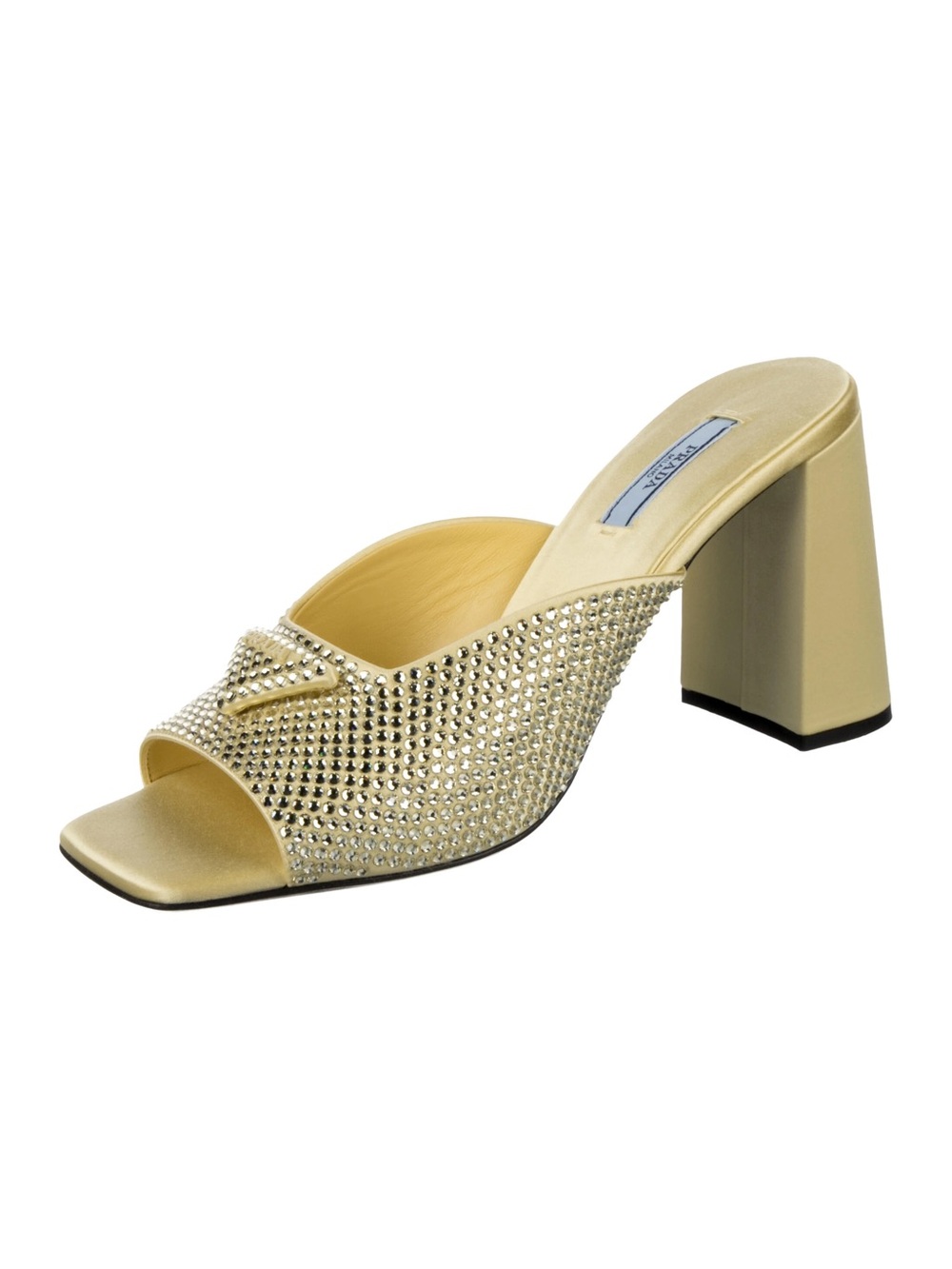 Prada Yellow Satin Crystal Heeled Sandals